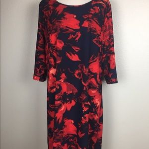 Red & Black Pattered Long-Sleeve Shift Dress